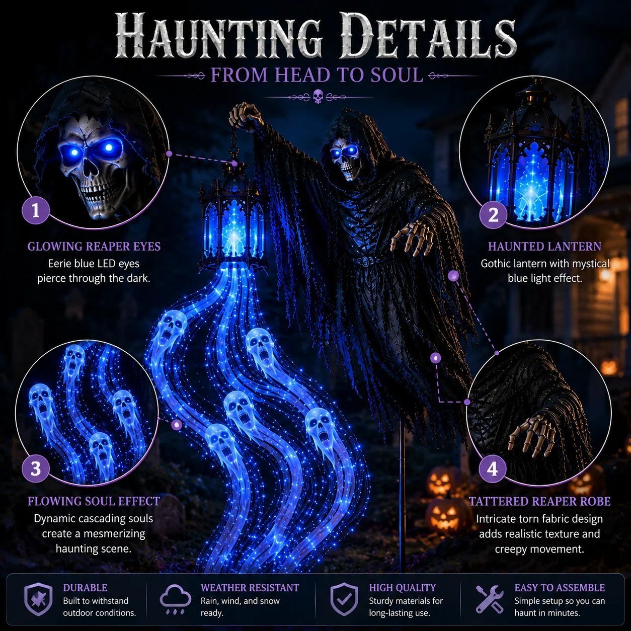 Original close-up graphic highlighting the Reaper's glowing eyes, illuminated lantern, robe and flowing blue spirit effect