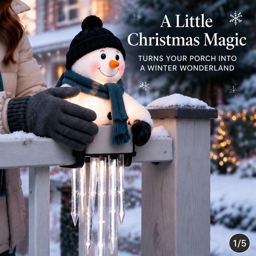 Snowman icicle railing decoration
